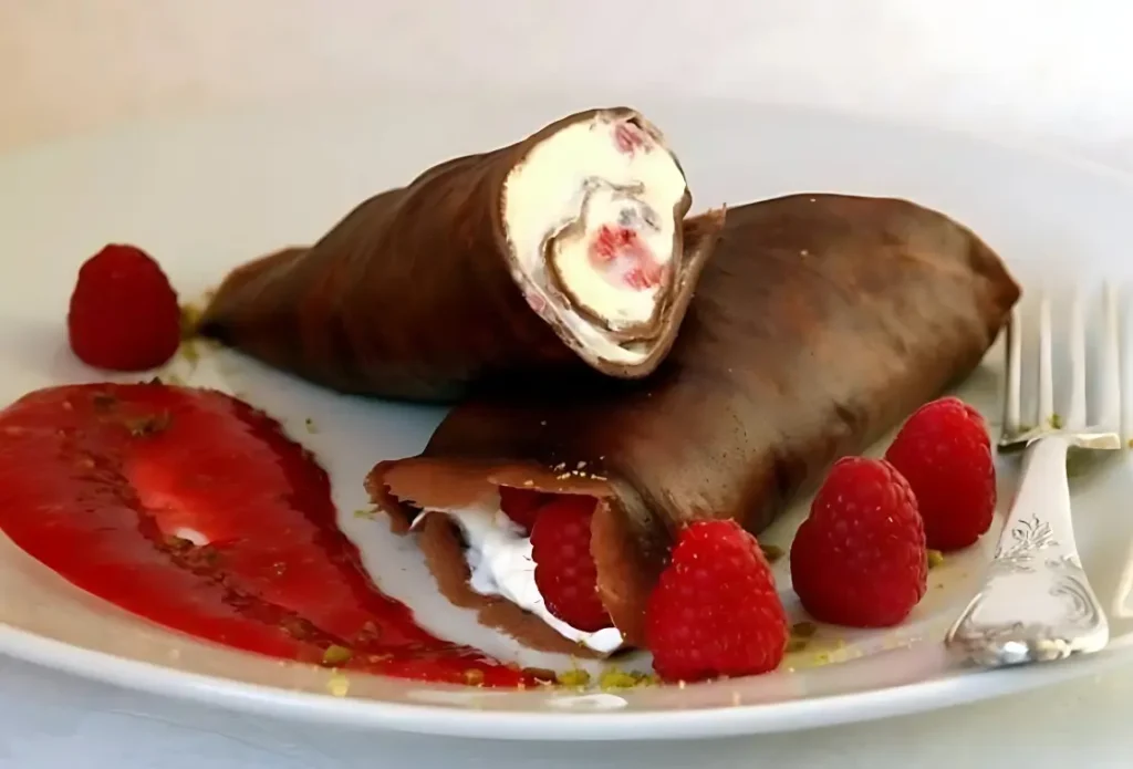 Chocolate Breakfast Pancakes with Cottage Cheese Cream and Berries